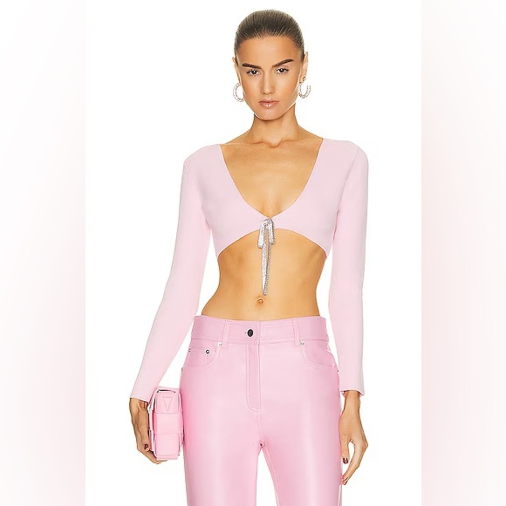 W/Tags Alexander Wang V-Neck Cropped Cardigan w/Crystal Bow Tie Embellish XS